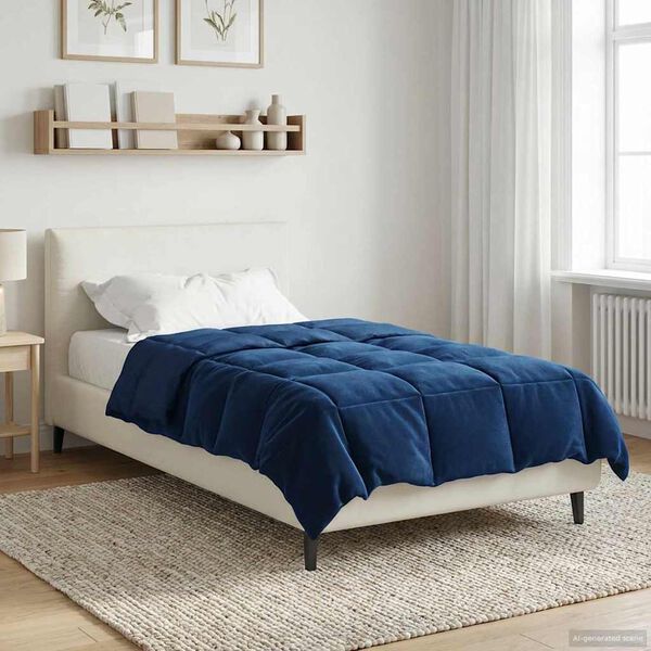 vidaXL Duvet complet toute l'ann&eacute;e Bleu fonc&eacute; 135 x 220 cm Microfibre