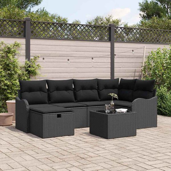 vidaXL Ensemble de canap&eacute; de jardin avec coussin 7 pcs Noir Poly rotin
