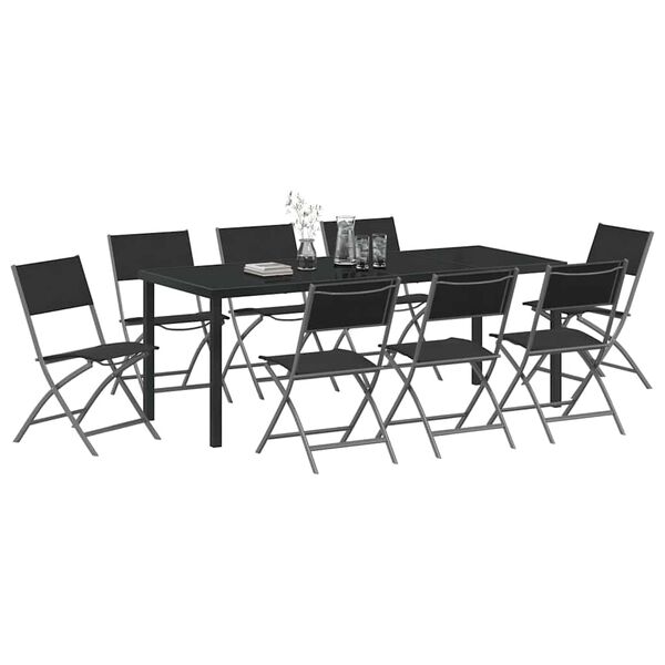 vidaXL Ensemble de salle &agrave; manger pour jardin 9 pcs Noir