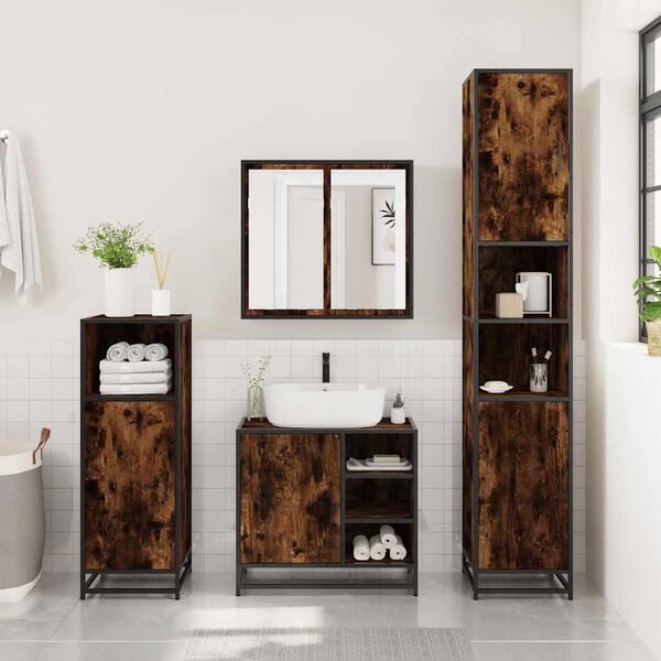 vidaXL Armoire de lavabo de salle de bain ch&ecirc;ne fum&eacute; 65x33x60 cm
