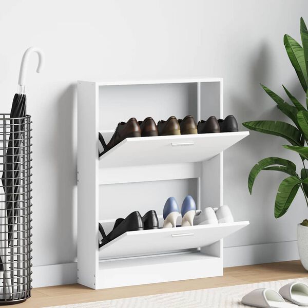 vidaXL Meuble &agrave; chaussures Blanc 59x17x81 cm Bois d'ing&eacute;nierie