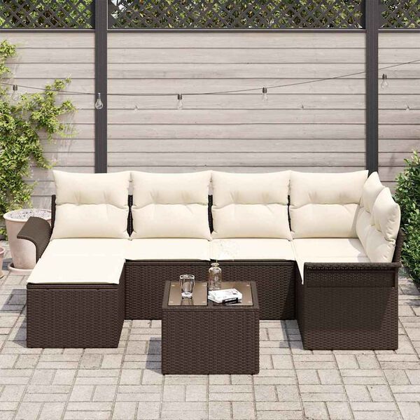 vidaXL Ensemble de canap&eacute; de jardin 7 pcs Marron polyrotin
