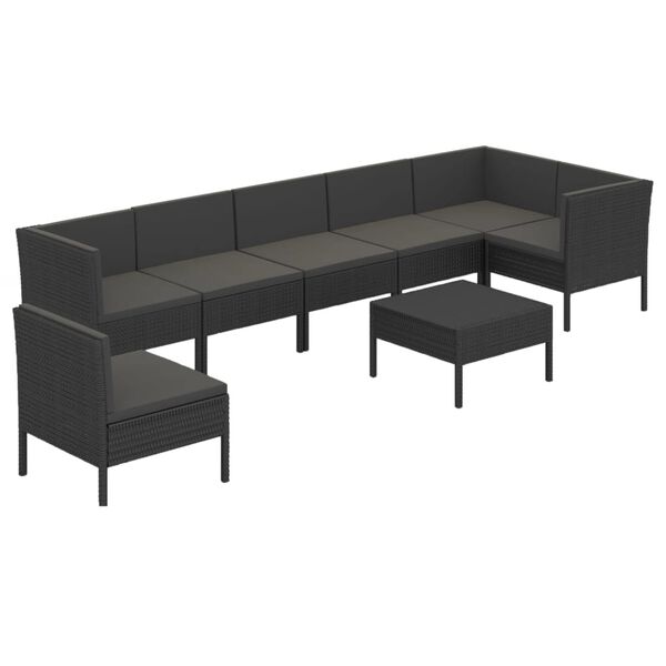 vidaXL Salon de jardin 8 pcs avec coussins r&eacute;sine tress&eacute;e noir