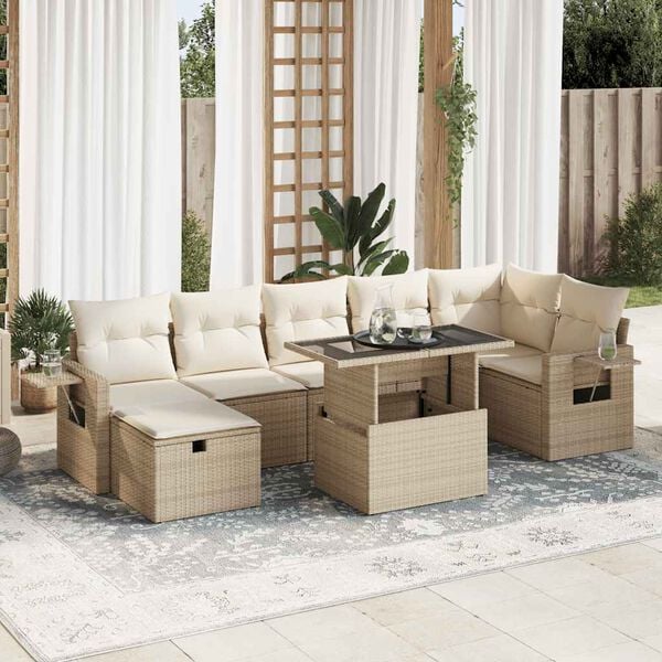 vidaXL Salon de jardin avec coussins 8 pcs beige r&eacute;sine tress&eacute;e
