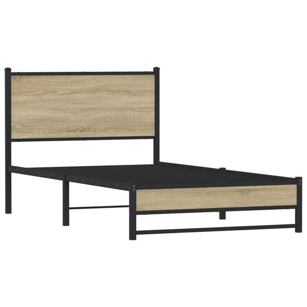 vidaXL Cadre de lit en m&eacute;tal sans matelas ch&ecirc;ne sonoma 107x203 cm