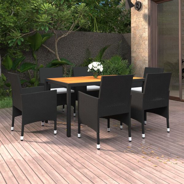vidaXL Ensemble &agrave; manger de jardin 7 pcs R&eacute;sine tress&eacute;e Noir