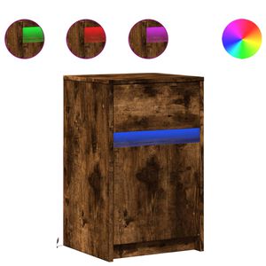 vidaXL Armoire de chevet et lumi&egrave;res LED ch&ecirc;ne fum&eacute; bois d'ing&eacute;nierie