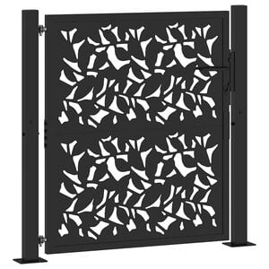 vidaXL Portail de jardin noir 100x100 cm en acier avec motif feuille