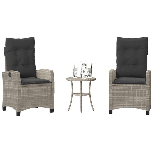 vidaXL Ensemble de bistro 3 pcs et coussins gris clair r&eacute;sine tress&eacute;e