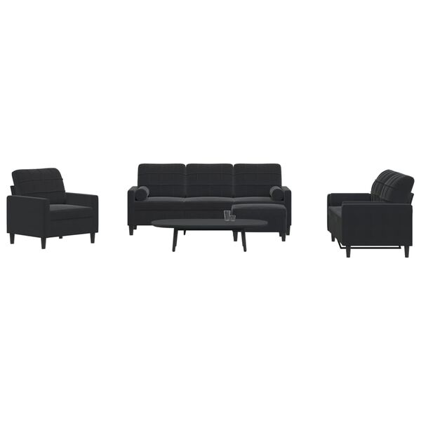 vidaXL Ensemble de canapés 4pcs et coussins et traversins noir velours