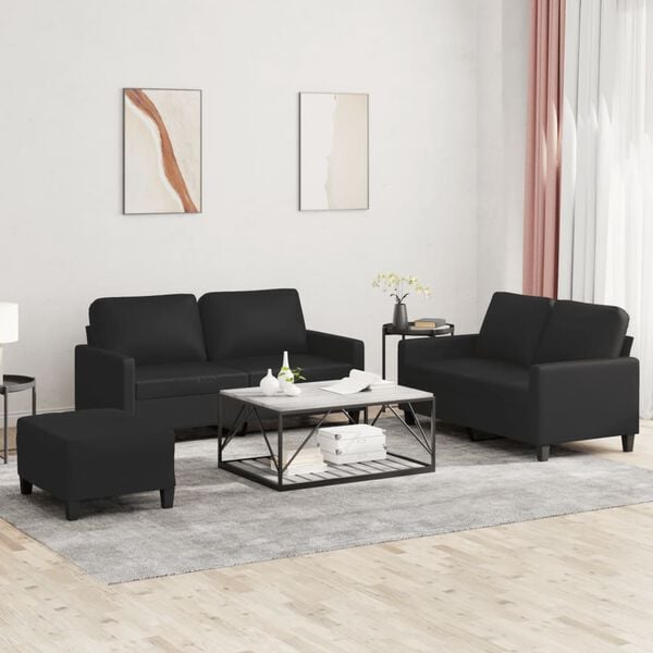 vidaXL Ensemble de canap&eacute;s 3 pcs avec coussins Noir Similicuir