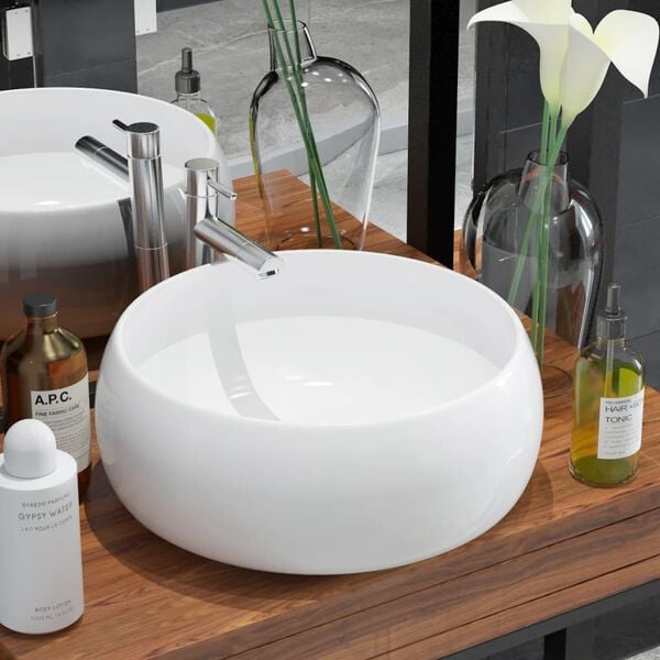 vidaXL Lavabo ronde C&eacute;ramique Blanc 40 x 15 cm