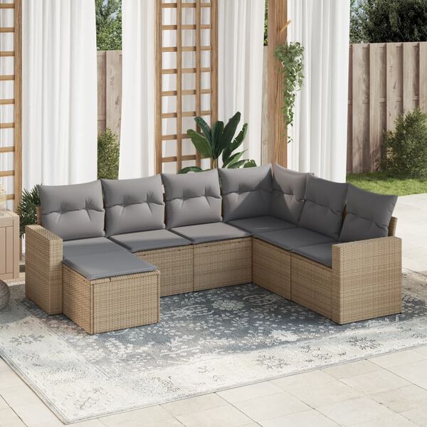 vidaXL Salon de jardin avec coussins 7 pcs beige r&eacute;sine tress&eacute;e
