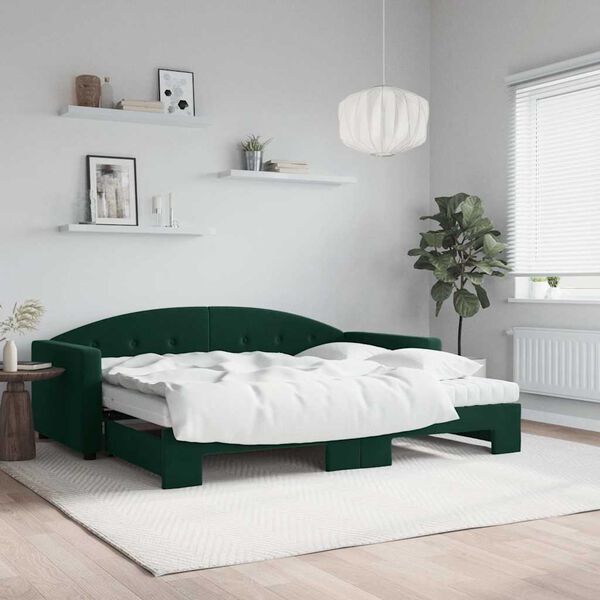 vidaXL Lit de jour avec gigogne et matelas vert foncé 90x200cm velours