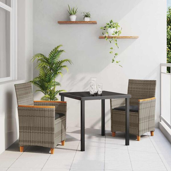 vidaXL Ensemble de salle &agrave; manger pour jardin 3 pcs Gris polyrotin