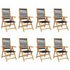 vidaXL Fauteuils pliants inclinables, 8 pi&egrave;ces, en bois d'acacia massif noir