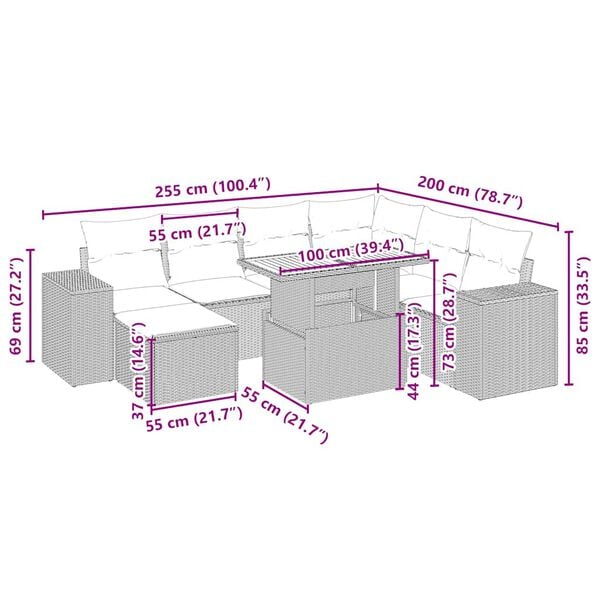 vidaXL Salon de jardin avec coussins 8 pcs beige r&eacute;sine tress&eacute;e