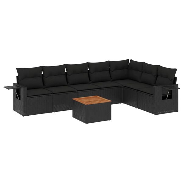 vidaXL Salon de jardin 8 pcs avec coussins noir r&eacute;sine tress&eacute;e