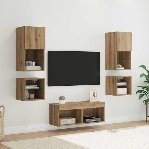 vidaXL Meubles TV muraux 8 pcs Ch&ecirc;ne artisanal Bois d'ing&eacute;nierie