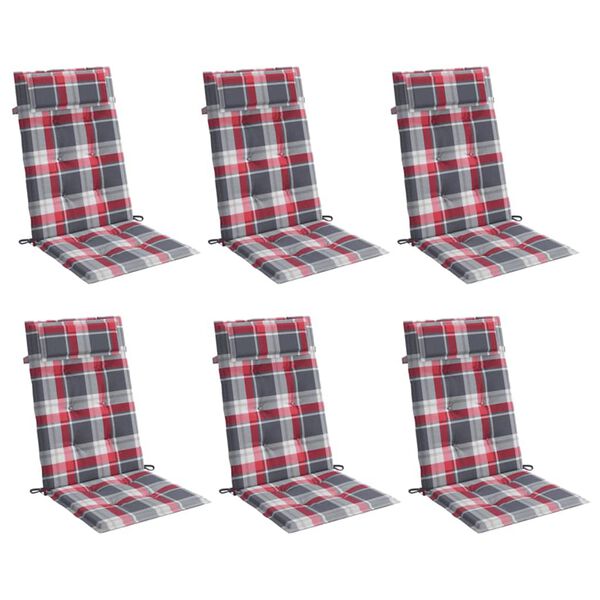 vidaXL Coussins de chaise &agrave; dossier haut lot de 6 carreaux rouge