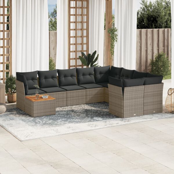 vidaXL Salon de jardin avec coussins 10 pcs gris r&eacute;sine tress&eacute;e