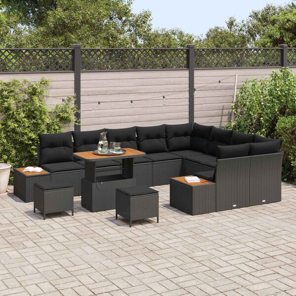 vidaXL Ensemble de canap&eacute; de jardin 12 pcs Noir polyrotin