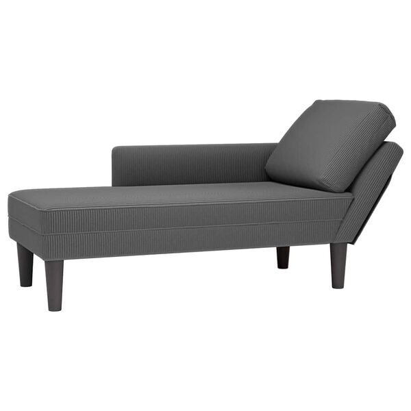 vidaXL Chaise longue avec coussin gris foncé tissu en velours côtelé