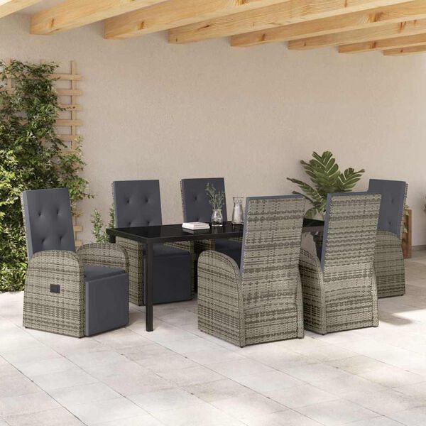 vidaXL Ensemble de salle &agrave; manger pour jardin 7 pcs Gris polyrotin
