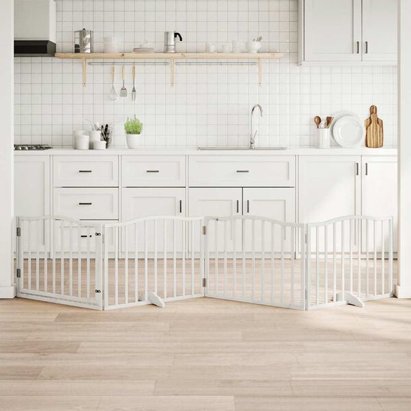 vidaXL Barri&egrave;re pour chiens et porte 4 panneaux blanc bois de peuplier