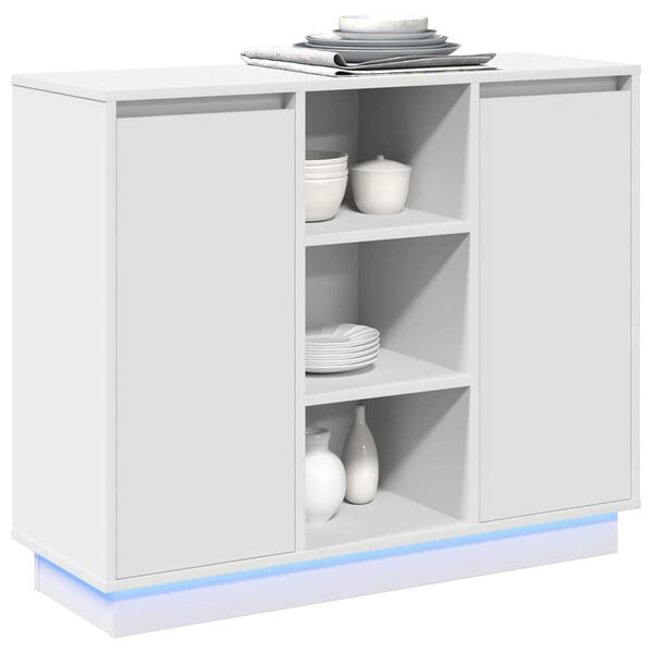 vidaXL Buffet LED Blanc 90 x 32 x 75 cm Bois d'ing&eacute;nierie