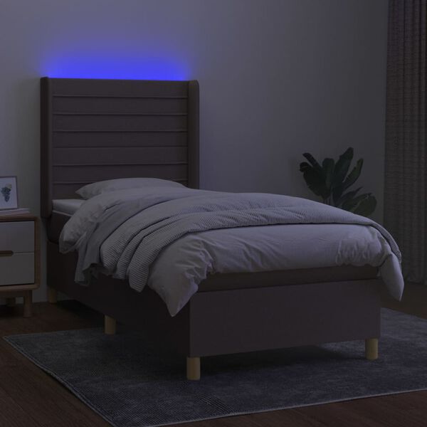 vidaXL Sommier &agrave; lattes de lit matelas et LED Taupe 80x200cm Tissu