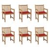 vidaXL Chaises de jardin lot de 6 et coussins rouge Bois teck massif