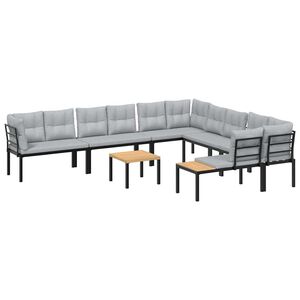 vidaXL Salon de jardin avec coussins 7 pcs noir acier enduit de poudre