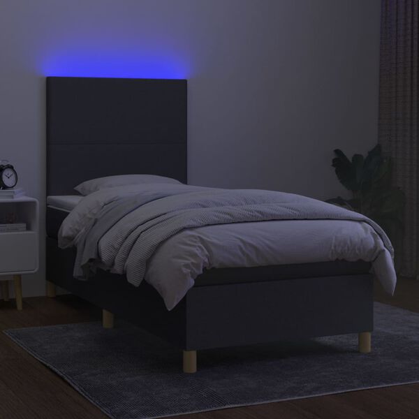 vidaXL Sommier &agrave; lattes de lit avec matelas et LED Gris fonc&eacute; 90x190cm