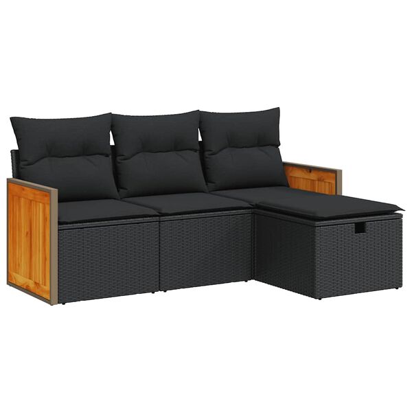 vidaXL Salon de jardin 4 pcs avec coussins noir r&eacute;sine tress&eacute;e