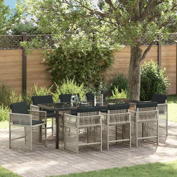 vidaXL Ensemble de salle &agrave; manger pour jardin 9 pcs Gris clair