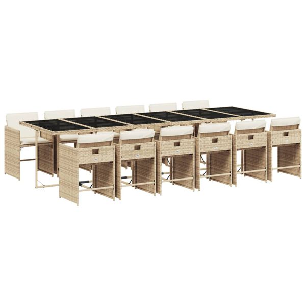 vidaXL Ensemble &agrave; manger de jardin et coussins 13 pcs beige