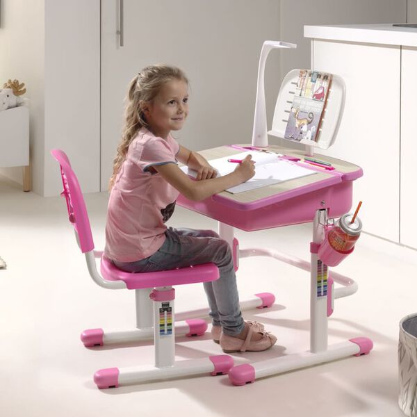 Vipack Bureau r&eacute;glable enfant Comfortline 301 et chaise Rose et blanc