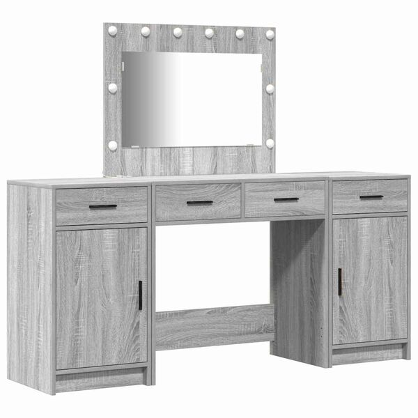 vidaXL Table de Toilette avec tiroir 3 pcs Gris Bois d'ing&eacute;nierie