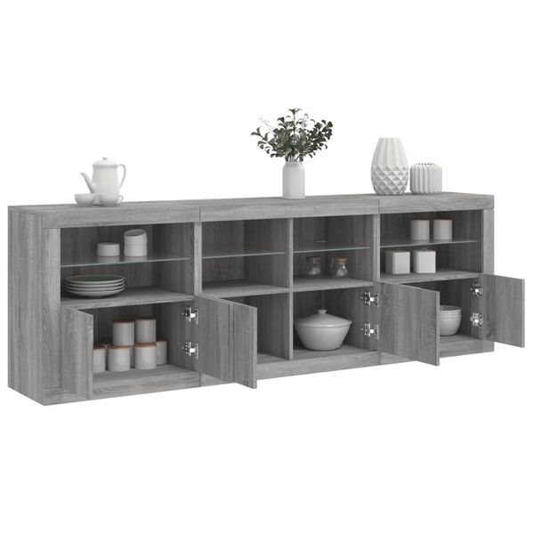vidaXL Buffet avec lumi&egrave;res LED sonoma gris 202x37x67 cm