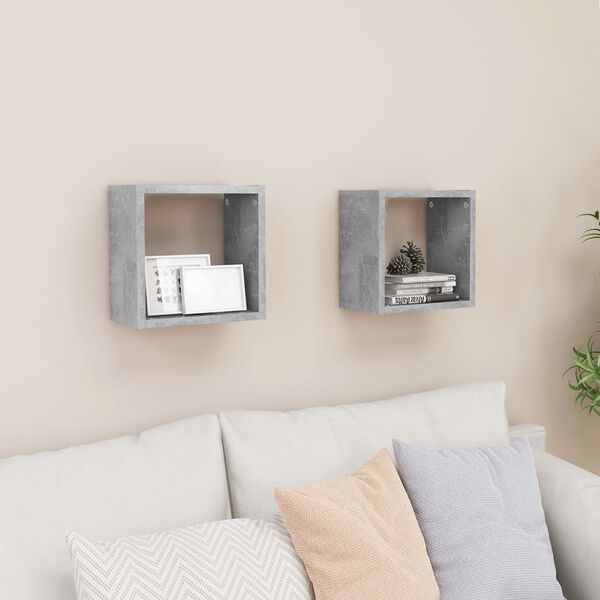 vidaXL Étagères cube murales 2 pcs Gris béton 26x15x26 cm