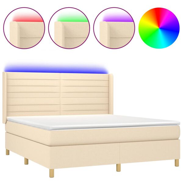 vidaXL Sommier &agrave; lattes de lit matelas et LED Cr&egrave;me 180x200 cm Tissu