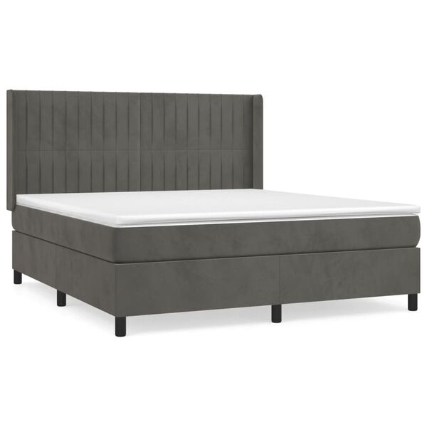 vidaXL Sommier &agrave; lattes de lit et matelas Gris fonc&eacute; 160x200cm Velours