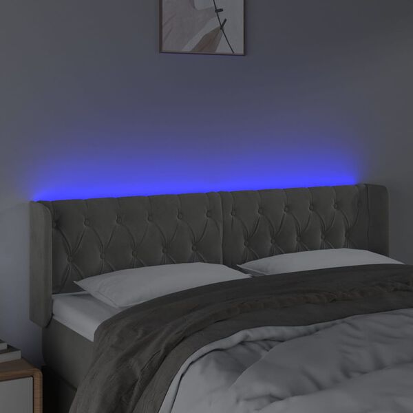 vidaXL T&ecirc;te de lit &agrave; LED Gris clair 147x16x78/88 cm Velours