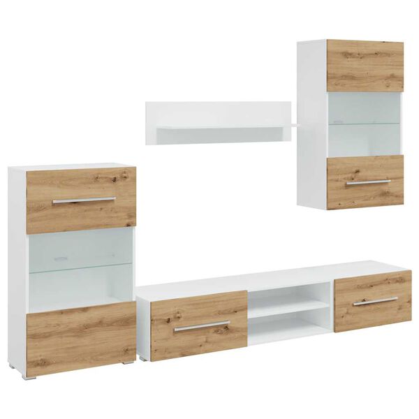 vidaXL Meubles TV et lumi&egrave;re LED 5 pcs ch&ecirc;ne artisanal bois ing&eacute;nierie