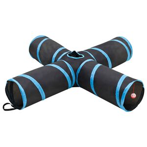 vidaXL Tunnel pour chats à 4 voies Noir et bleu 132 cm Polyester