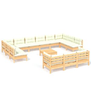 vidaXL Salon de jardin 14 pcs avec coussins cr&egrave;me Bois de pin