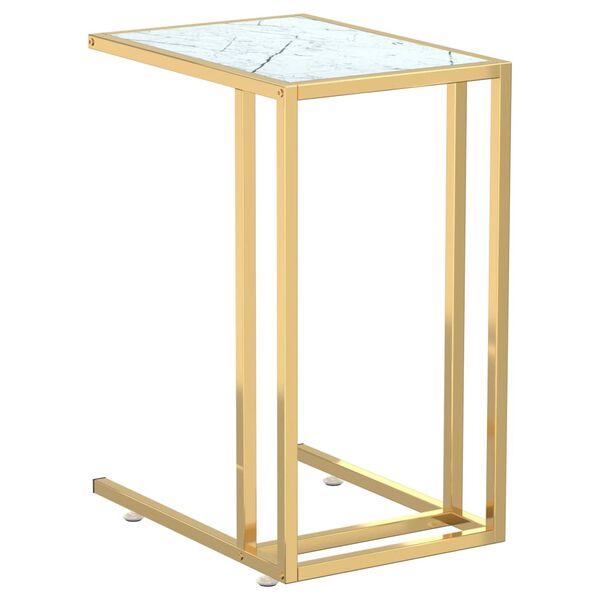 vidaXL Table d'appoint ordinateur Marbre blanc 50x35x65cm Verre tremp&eacute;