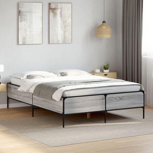 vidaXL Cadre de lit sans matelas sonoma gris 135x190 cm