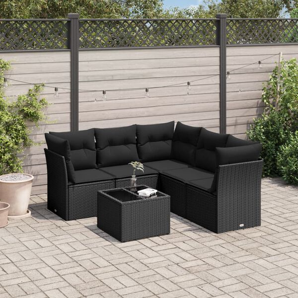 vidaXL Salon de jardin 6 pcs avec coussins noir r&eacute;sine tress&eacute;e